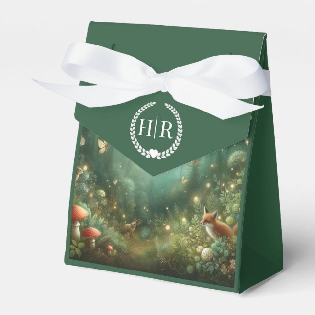 Emerald Green Enchanted Forest Wedding Favor Boxes (Front Side)