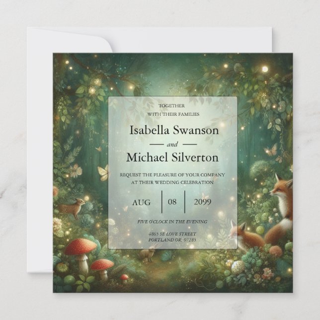 Emerald Green Enchanted Forest Wedding Invitation (Front)