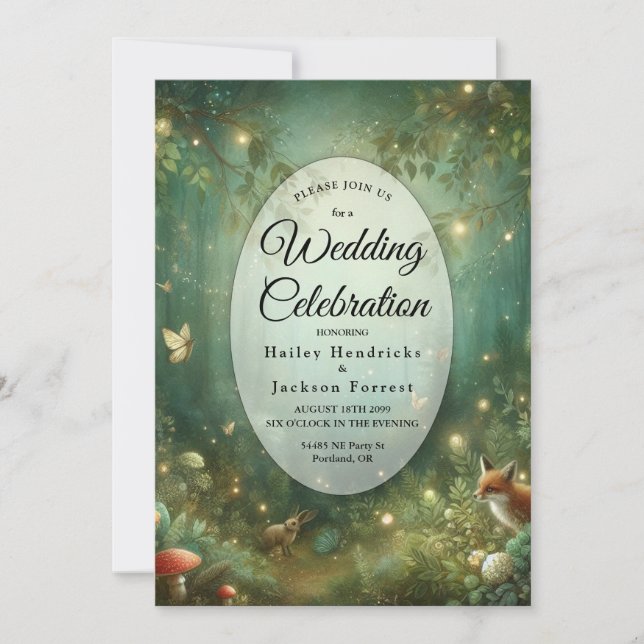 Emerald Green Enchanted Forest Wedding Invitation (Front)