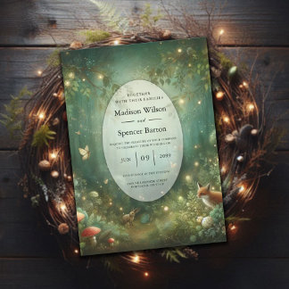 Emerald Green Enchanted Forest Wedding Invitation