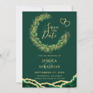 Emerald Green Eucalyptus Agate Photo Elegant Save The Date