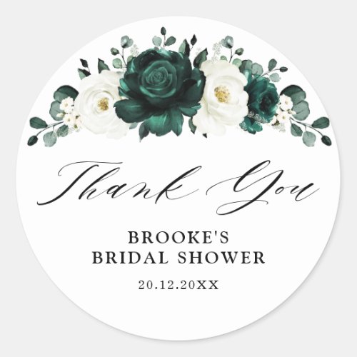 Emerald Green Eucalyptus Bridal Shower Thank you Classic Round Sticker