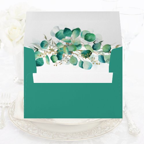 Emerald Green Eucalyptus Foilage Watercolor  Envelope