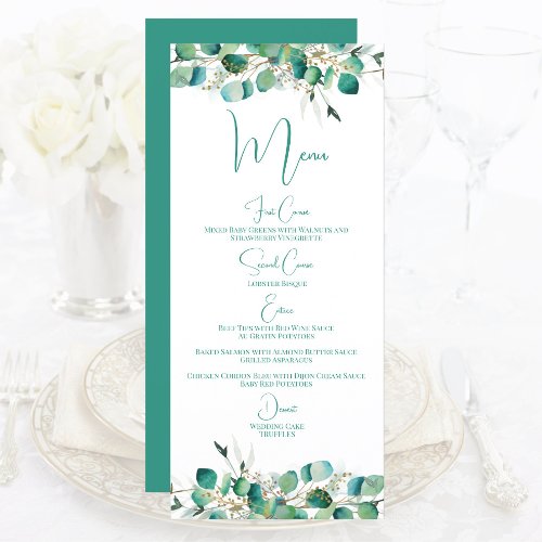 Emerald Green Eucalyptus Foilage Watercolor Menu