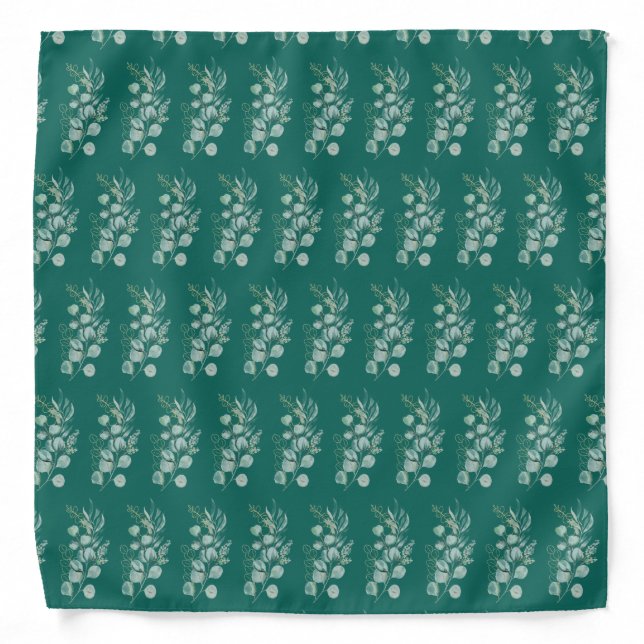 Emerald Green Eucalyptus Greenery Pattern Bandana (Front)
