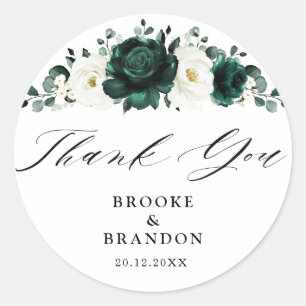 Emerald Green Eucalyptus White Wedding Thank you Classic Round Sticker