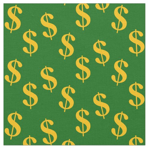 Emerald Green Fabric With Gold Dollar Signs Print