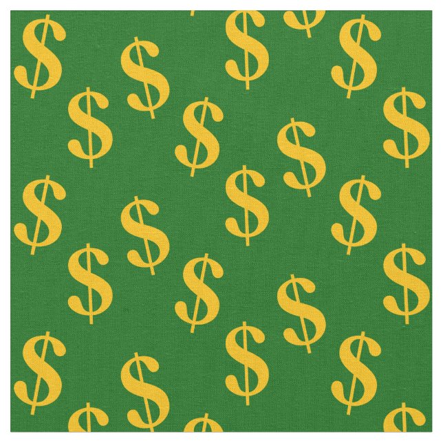 Emerald Green Fabric With Gold Dollar Signs Print (Close Up)