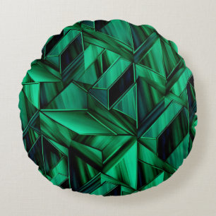 Emerald Green Facets with Deep Geometric Shadows Round Pillow