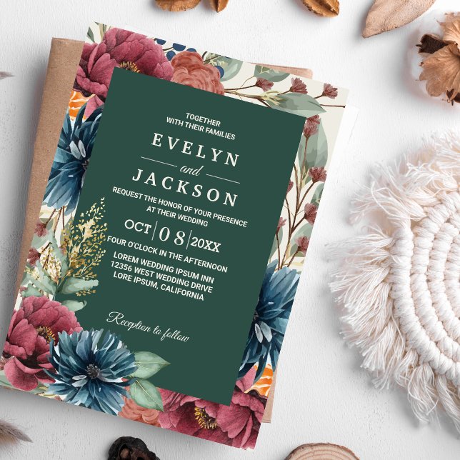 Emerald green Fall Modern Rustic Wedding  Invitation (Creator Uploaded)