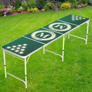 Emerald Green Family Monogram & Name Beer Pong Table