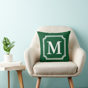 Emerald green fancy border custom monogram throw pillow