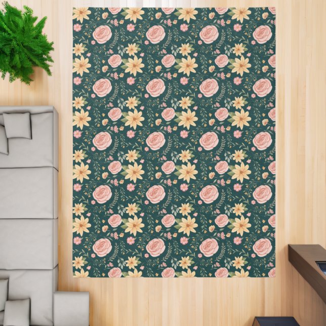 Emerald Green Farmhouse Wildflower Pattern  Rug (Insitu (Indoor 2))