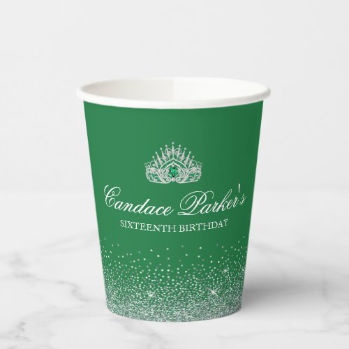 Emerald Green Faux Glitter Custom Paper Cup