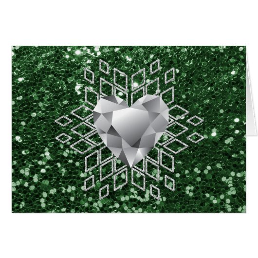Emerald Green Faux Glitter Diamond Heart Snowflake (Front Horizontal)
