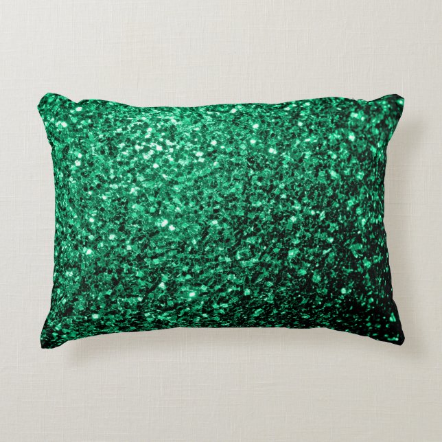 Emerald Green faux glitter sparkles Accent Pillow (Front)