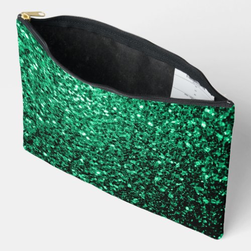 Emerald green faux glitter sparkles accessory pouch