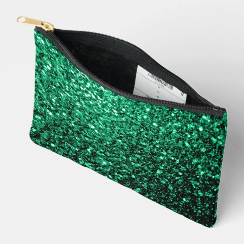 Emerald green faux glitter sparkles accessory pouch