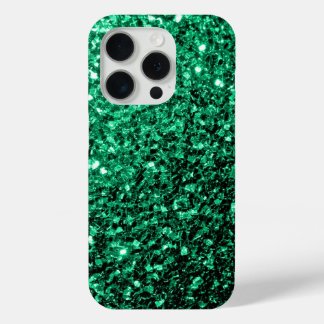 Emerald green faux glitter sparkles bling iPhone 15 pro case