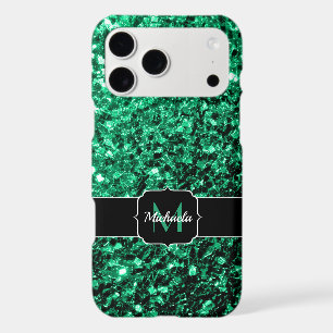 Emerald Green faux glitter sparkles bling Monogram iPhone 17 Pro Max Case