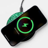 Emerald Green faux glitter sparkles bling Monogram Wireless Charger (Phone)