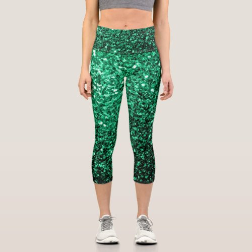 Emerald Green faux glitter sparkles Capri Leggings