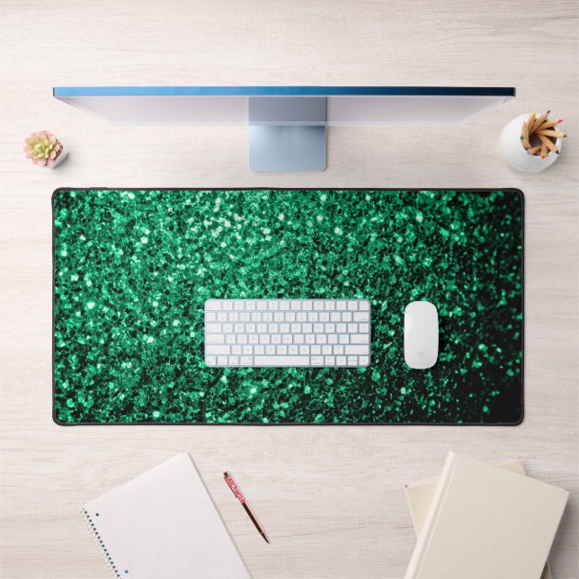 Emerald green faux glitter sparkles desk mat (Office 1)