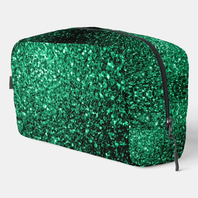Emerald green faux glitter sparkles dopp kit (Right Corner)