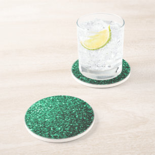 Emerald Green faux glitter sparkles Drink Coaster