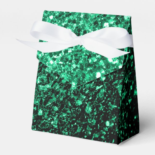 Emerald Green faux glitter sparkles Favor Boxes (Front Side)