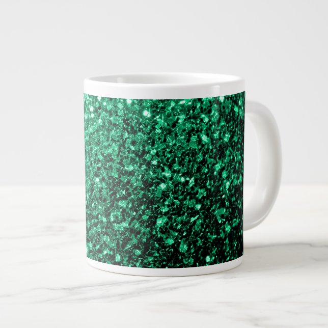 Emerald Green faux glitter sparkles Giant Coffee Mug (Front Right)