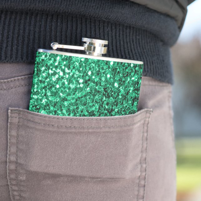 Emerald Green faux glitter sparkles Hip Flask (In Situ)