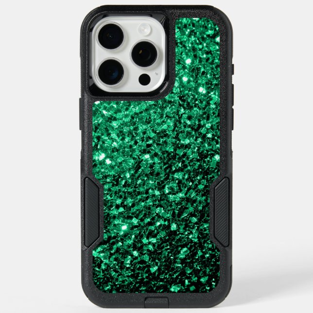 Emerald green faux glitter sparkles iPhone 15 pro max case (Back)