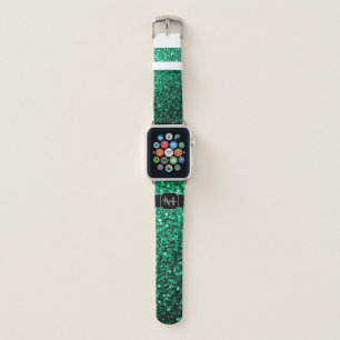 Emerald Green faux glitter sparkles Monogram Apple Watch Band