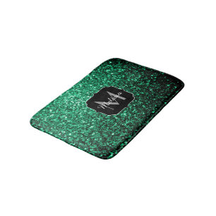Emerald Green faux glitter sparkles Monogram Bathroom Mat