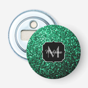 Emerald Green faux glitter sparkles Monogram Bottle Opener
