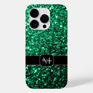Emerald Green faux glitter sparkles Monogram Case-Mate iPhone 14 Pro Case
