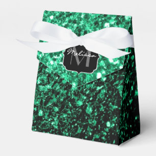 Emerald Green faux glitter sparkles Monogram Favor Boxes