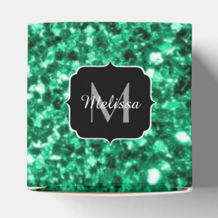 Emerald Green faux glitter sparkles Monogram Favor Boxes