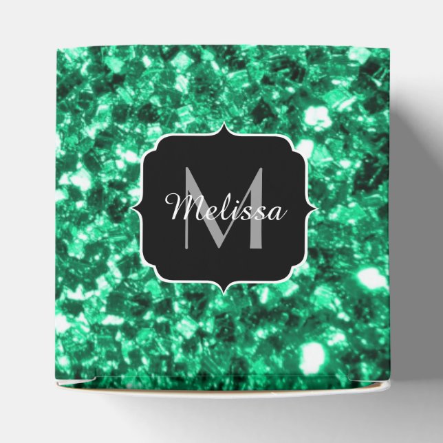 Emerald Green faux glitter sparkles Monogram Favor Boxes (Top)