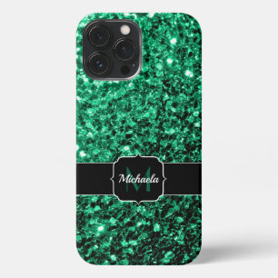 Emerald Green faux glitter sparkles Monogram iPhone 13 Pro Max Case