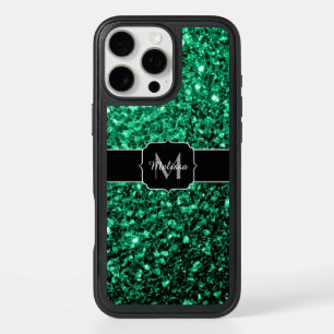 Emerald Green faux glitter sparkles Monogram iPhone 16 Pro Max Case