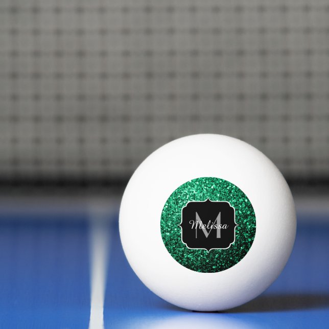 Emerald Green faux glitter sparkles Monogram Ping Pong Ball (Net)