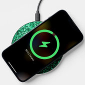 Emerald Green faux glitter sparkles Monogram Wireless Charger (Phone)