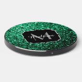 Emerald Green faux glitter sparkles Monogram Wireless Charger (Front 2)