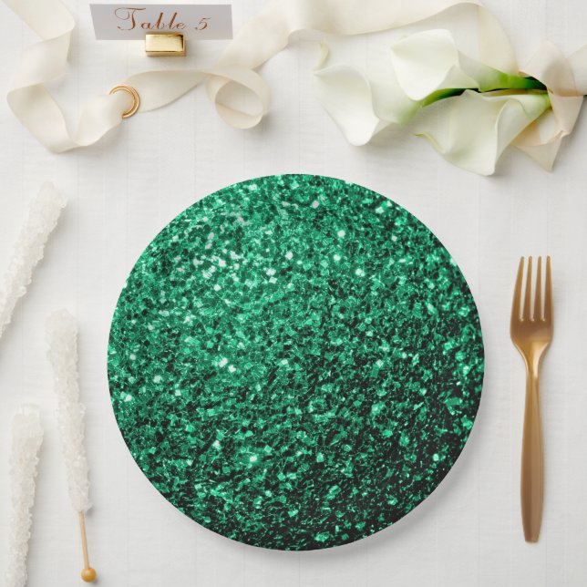 Emerald Green faux glitter sparkles Paper Plates (Wedding)