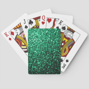 Emerald Green faux glitter sparkles Poker Cards