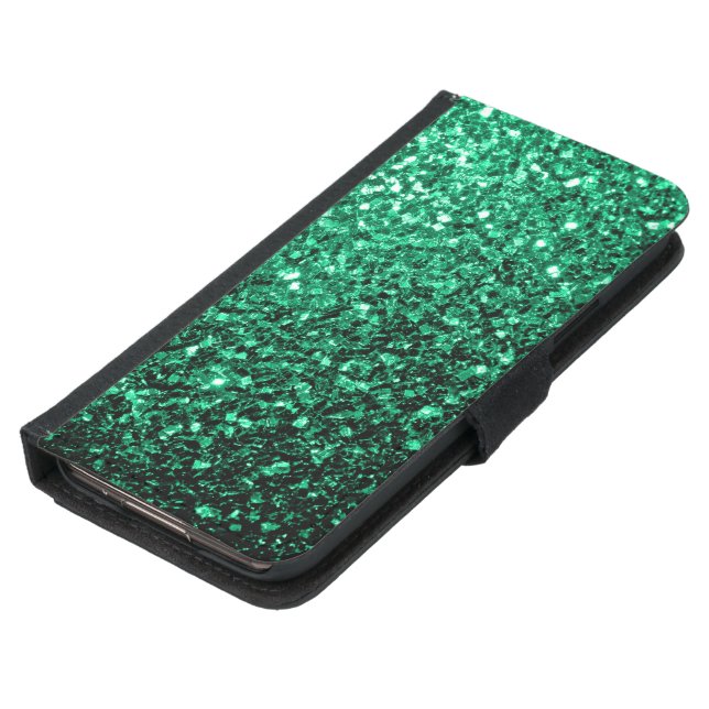 Emerald Green faux glitter sparkles Samsung Galaxy Wallet Case (Bottom)