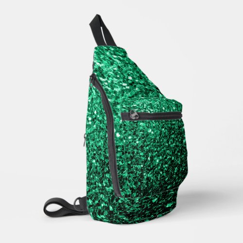Emerald green faux glitter sparkles sling bag