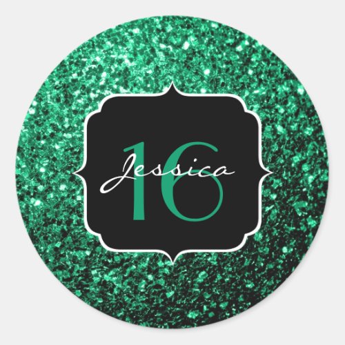 Emerald Green faux glitter sparkles Sweet 16 Classic Round Sticker